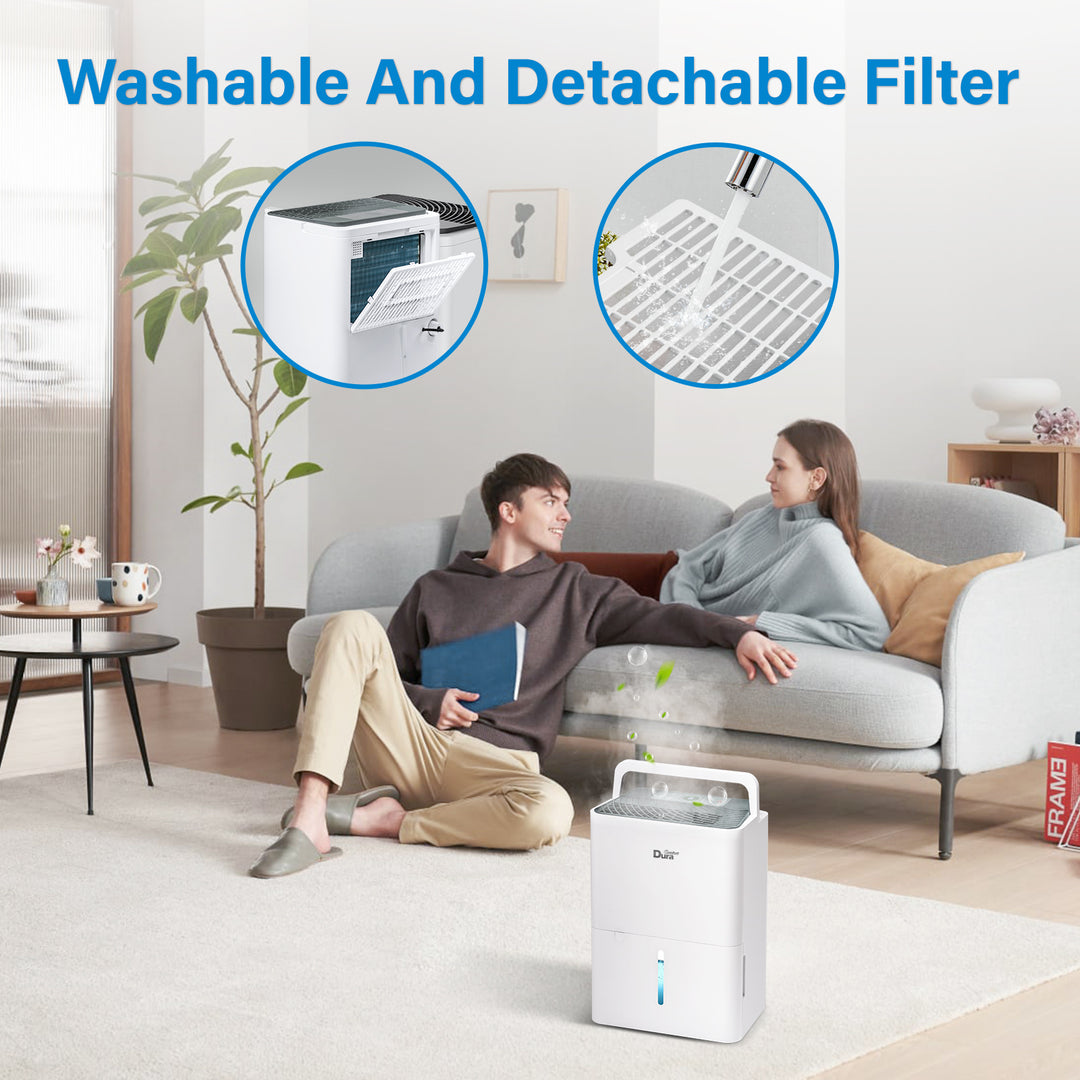 DuraComfort Dehumidifier for Home,1000 Sq. ft 8 Pint with Drain Hose,White