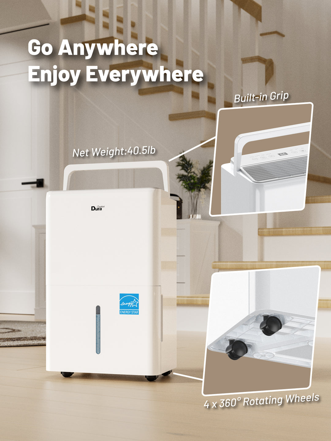 DuraComfort 115 Pints Dehumidifie for Basement with Pump, 4500 Sq.Ft Energy Star for Large Rooms, Powerful Humidity Control, Easy Drainage (DOE Rating 50 Pints/Day)