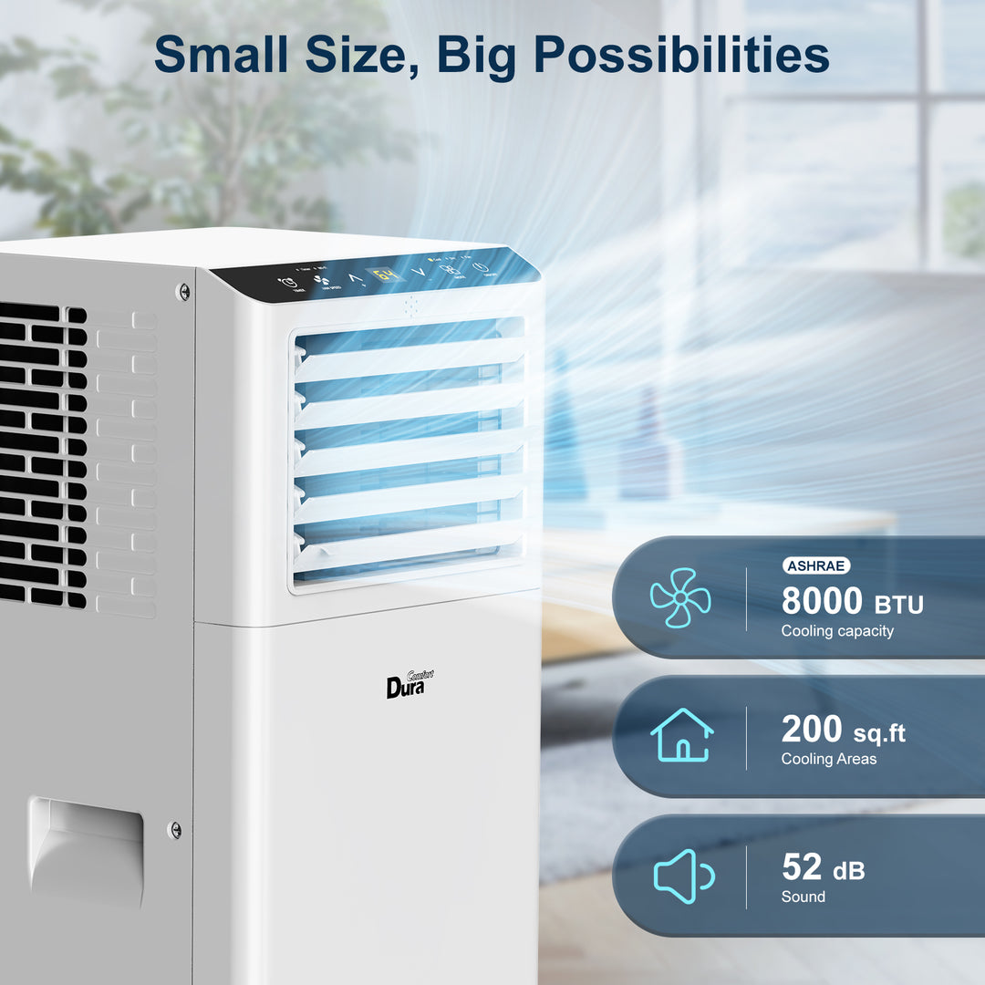 DuraComfort 8000 BTU Portable Air Conditioner, 3-in-1 AC Unit, Dehumidifier, Fan, Remote, Timer, for Room up to 230 Sq.Ft(White)