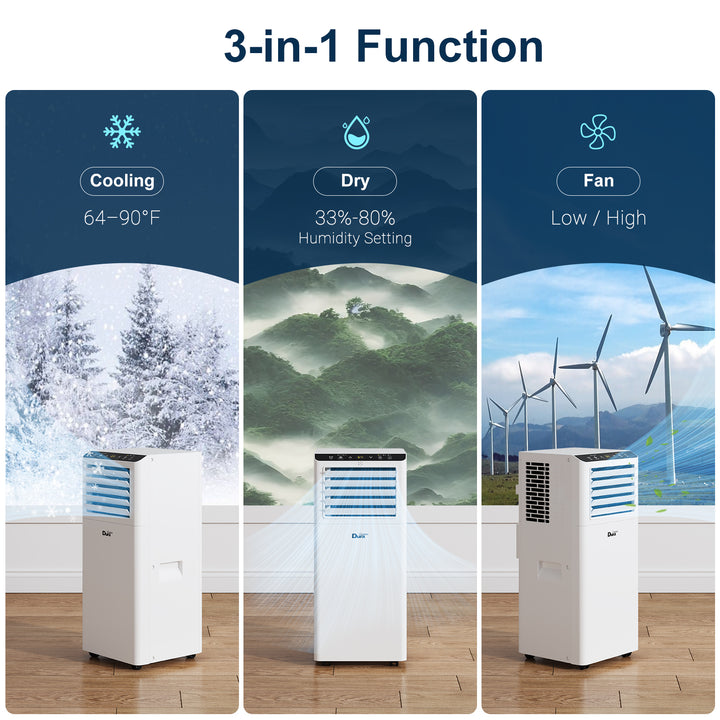 DuraComfort 8000 BTU Portable Air Conditioner, 3-in-1 AC Unit, Dehumidifier, Fan, Remote, Timer, for Room up to 230 Sq.Ft(White)