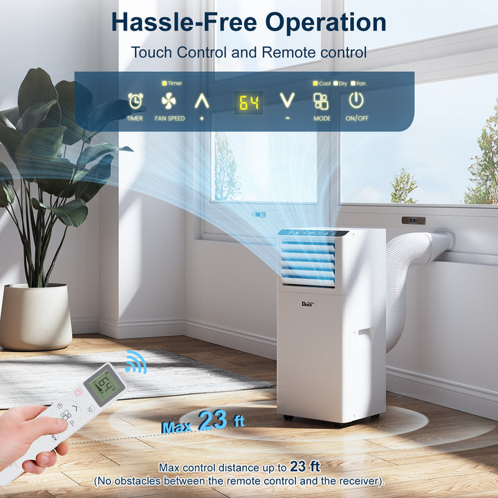 DuraComfort 8000 BTU Portable Air Conditioner, 3-in-1 AC Unit, Dehumidifier, Fan, Remote, Timer, for Room up to 230 Sq.Ft(White)