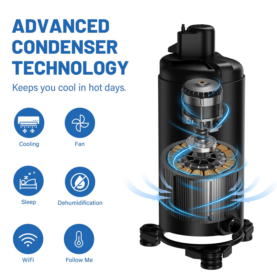 DuraComfort 便携式空调 12000 BTU（Ashrae）/8150 BTU（SACC）三合一静音空调机组，智能移动应用程序，适用于面积达 350 平方英尺的房间