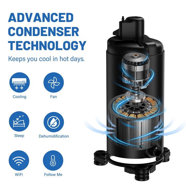 DuraComfort 便携式空调 12000 BTU（Ashrae）/8150 BTU（SACC）三合一静音空调机组，智能移动应用程序，适用于面积达 350 平方英尺的房间