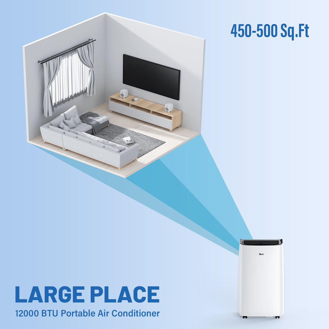 DuraComfort Portable Air Conditioner - Cooling, Dehumidifier, Fan, 12000 BTU(Ashrae) /8150 BTU (SACC) Quiet AC Unit, Smart Mobile App, for Rooms up to 350 sq ft, White