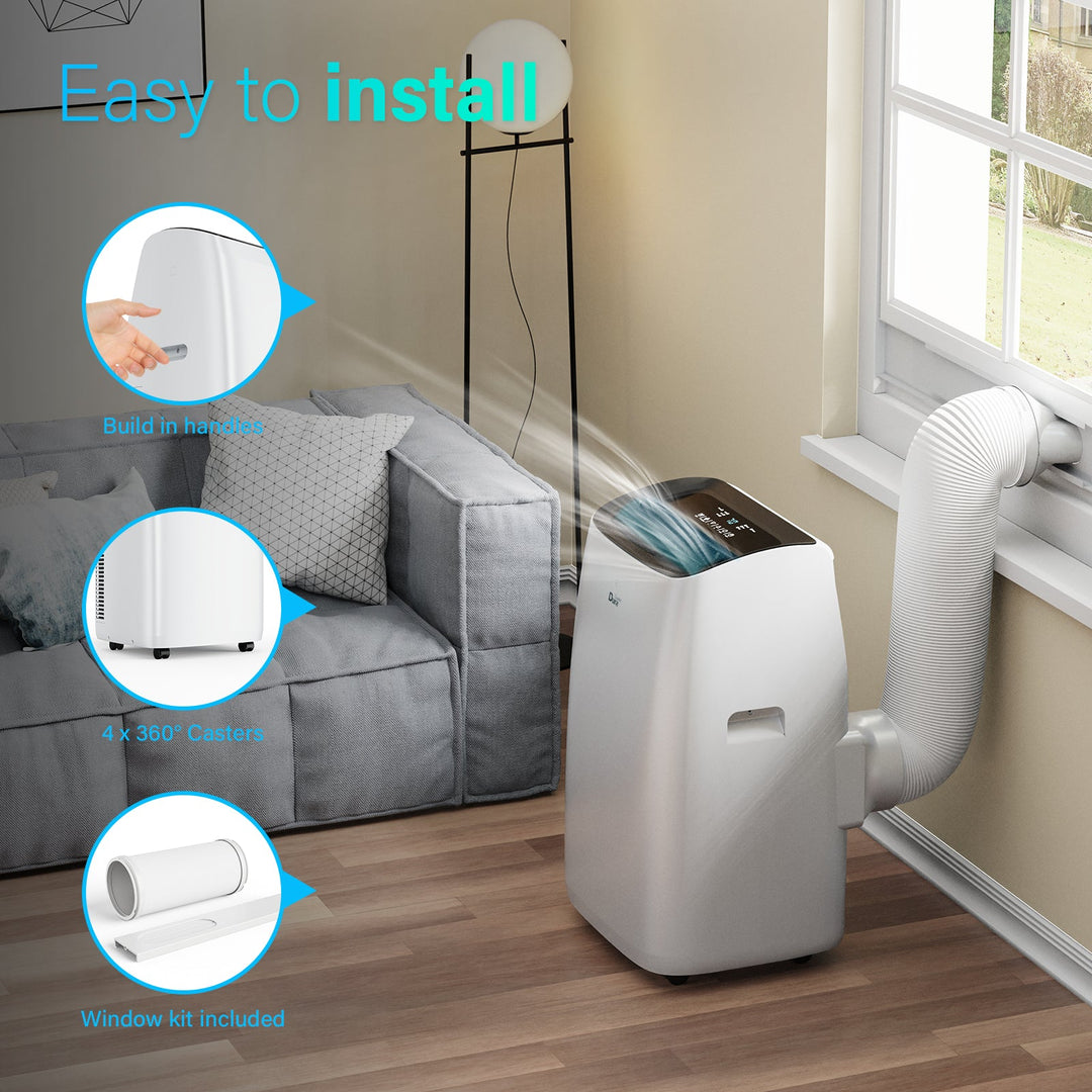 DuraComfort 便携式空调 12000 BTU（Ashrae）/8150 BTU（SACC）三合一静音空调机组，智能移动应用程序，适用于面积达 350 平方英尺的房间