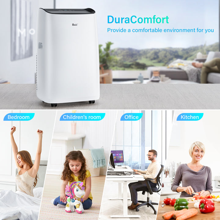 DuraComfort Portable Air Conditioner - Cooling, Dehumidifier, Fan, 12000 BTU(Ashrae) /8150 BTU (SACC) Quiet AC Unit, Smart Mobile App, for Rooms up to 350 sq ft, White