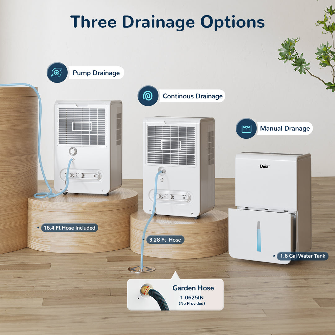 DuraComfort Portable Dehumidifier - for Basement 4500 Sq. Ft with Drain Hose/Pump, 50pints with water Tank and reusable Air Filter, Smart WiFi, White