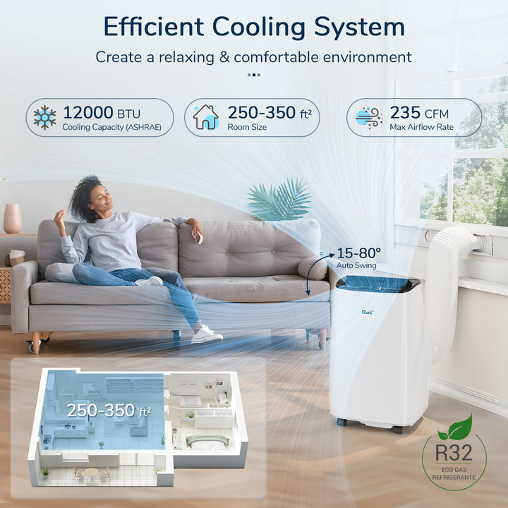 DuraComfort 12000 BTU Portable Air Conditioner with Dehumidifier, Fan for Bedroom up to 300 Sq.Ft