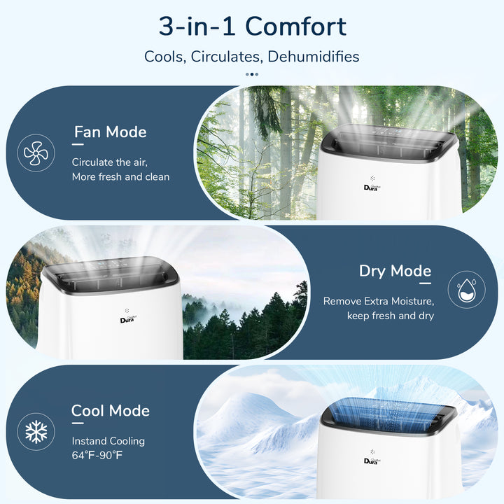 DuraComfort 12000 BTU Portable Air Conditioner with Dehumidifier, Fan for Bedroom up to 300 Sq.Ft