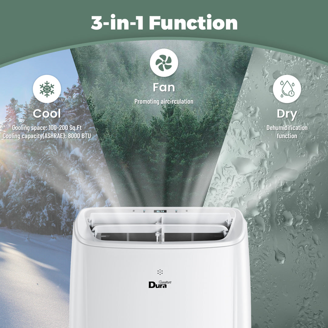 DuraComfort Portable AC Unit 8000 BTU ASHRAE for Room, Cools up to 200 Sq. Ft. with Remote Control
