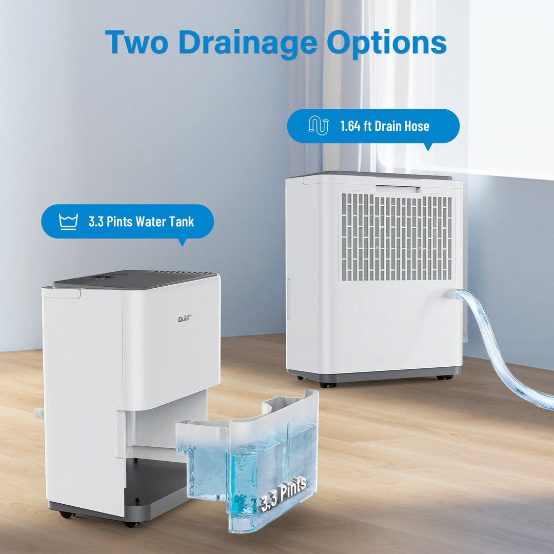 DuraComfort Dehumidifier for Home,1000 Sq. ft 8 Pint with Drain Hose,White
