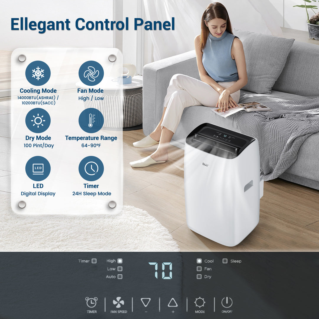 DuraComfort Portable Air Conditioners, 14000 BTU, Dehumidifier, Cooling Fan, Remote Control, 450 Sq. ft