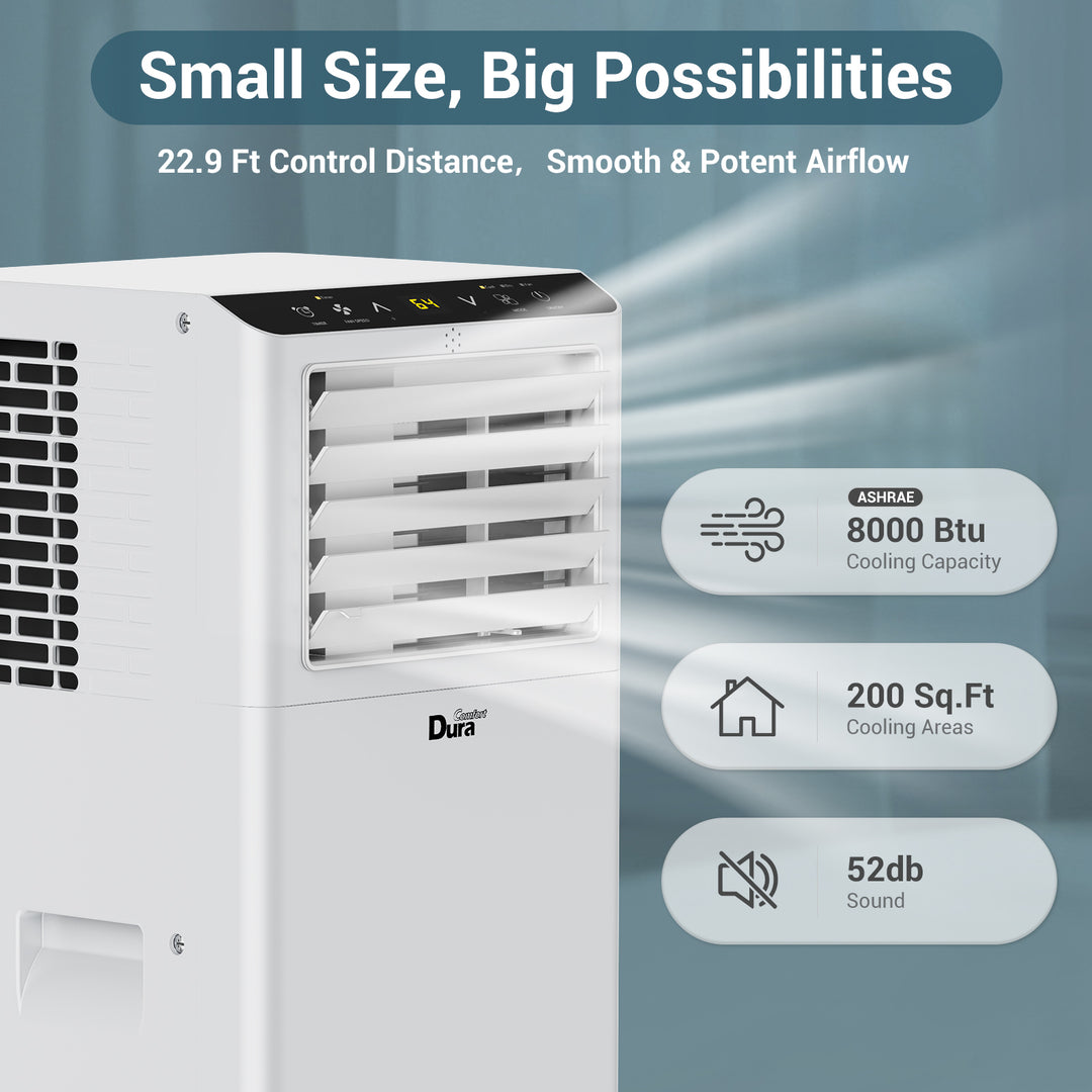【RENEW】DuraComfort 8000 BTU ASHRAE Portable Air Conditioner for Room, Cools up to 175 Sq. Ft.(5100BTU SACC)