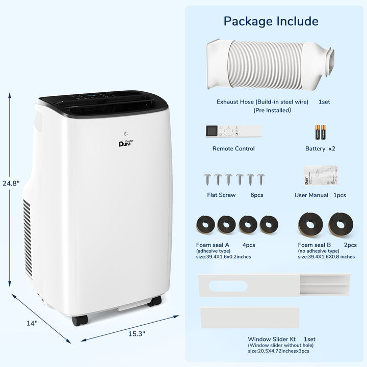 DuraComfort 12000 BTU Portable Air Conditioner with Dehumidifier, Fan for Bedroom up to 300 Sq.Ft