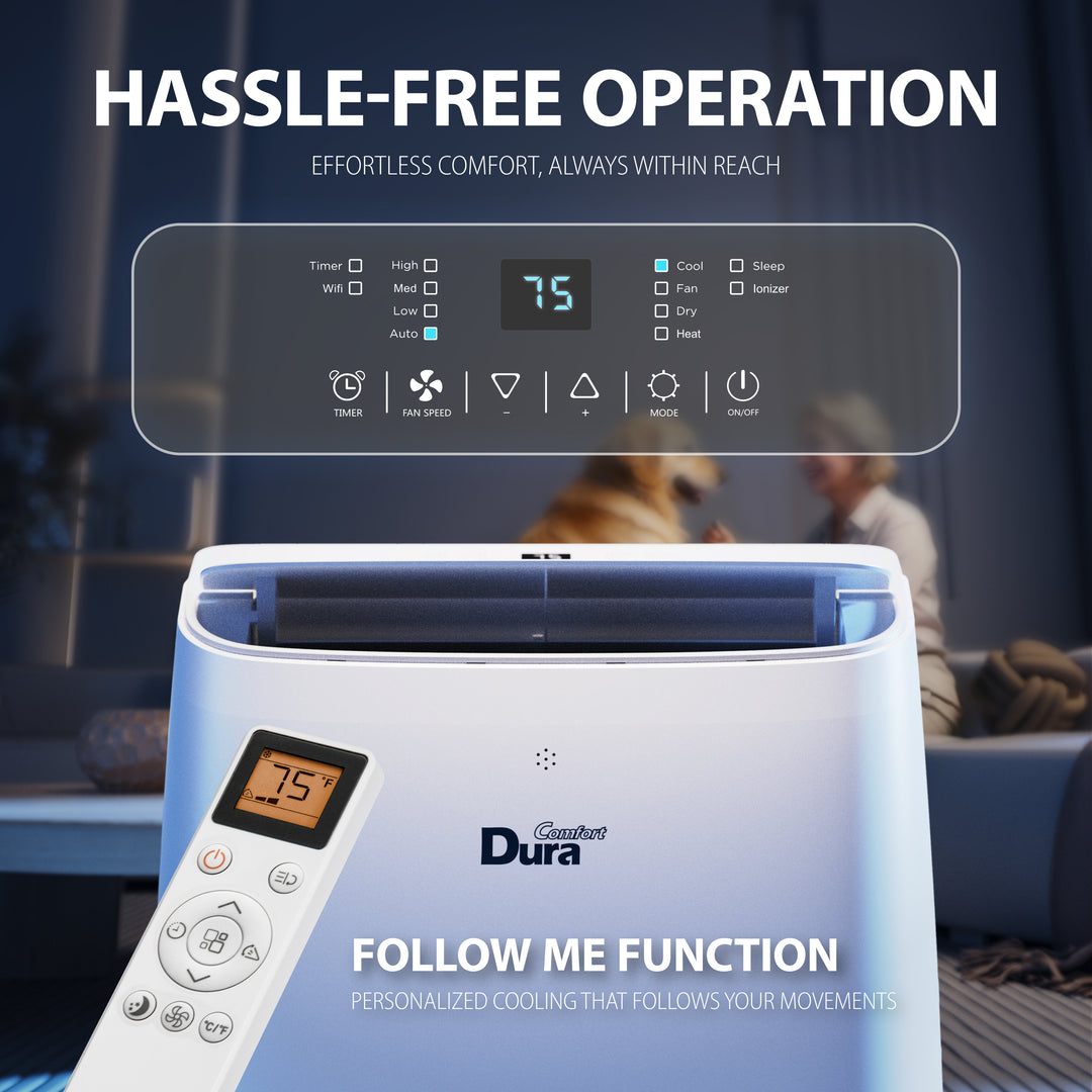 DuraComfort 14,000 BTU Portable Air Conditioner for Large Rooms up to 550 Sq Ft, Quiet Portable AC Unit with Dehumidifier & Fan, Remote Control, Sleep Mode, Easy Window Installation Kit