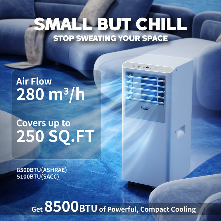 DuraComfort 8500 BTU Portable Air Conditioner for Room up to 350 Sq.Ft, 3-in-1 Portable AC Unit with Dehumidifier & Fan, Remote Control, Timer, Easy Install