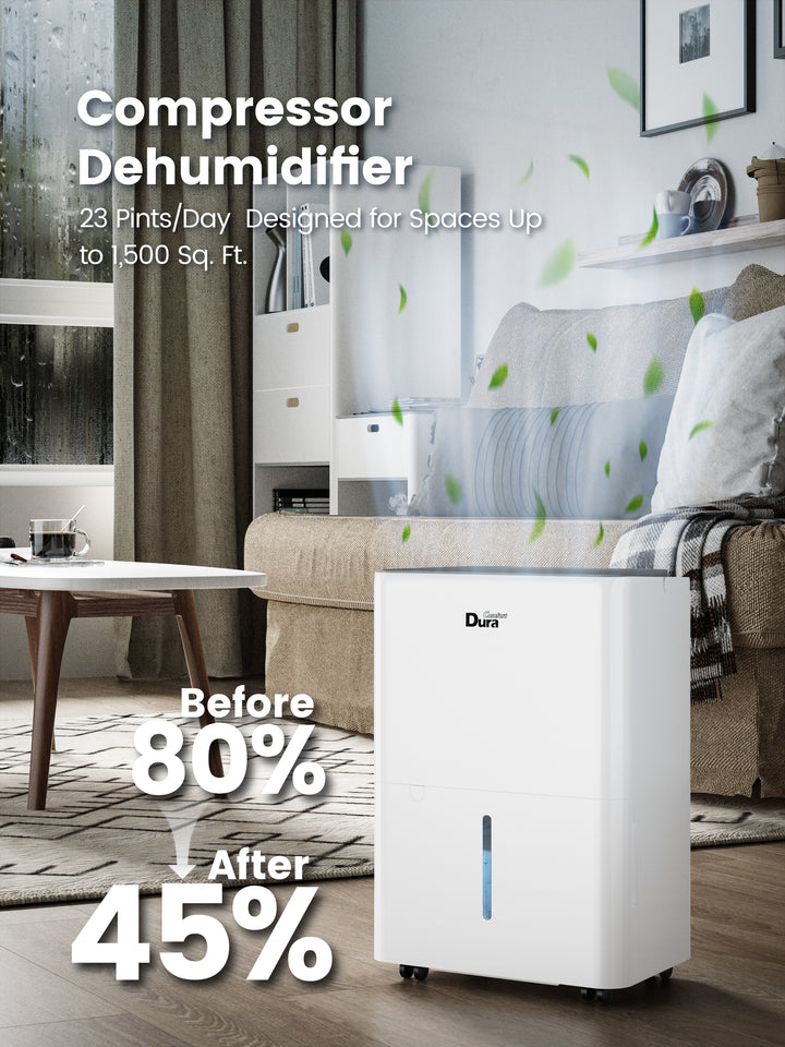 DuraComfort 8 Pint Dehumidifier for Basement and Home up to 1000 sq.ft, 24-Hour Timer (MAX 22 Pint at 95°F, 90% RH) with Drain Hose,White