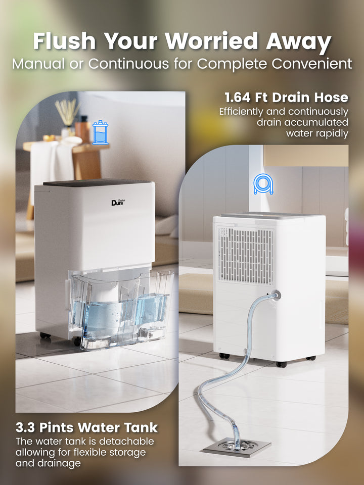 DuraComfort 8 Pint Dehumidifier for Basement and Home up to 1000 sq.ft, 24-Hour Timer (MAX 22 Pint at 95°F, 90% RH) with Drain Hose,White