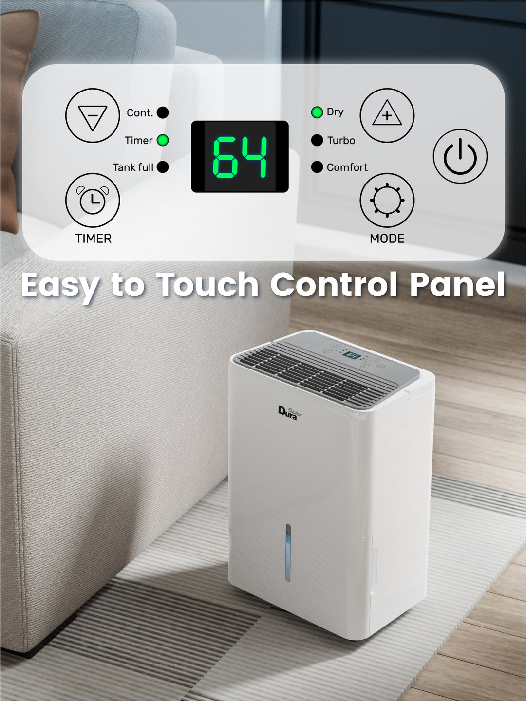 DuraComfort 8 Pint Dehumidifier for Basement and Home up to 1000 sq.ft, 24-Hour Timer (MAX 22 Pint at 95°F, 90% RH) with Drain Hose,White