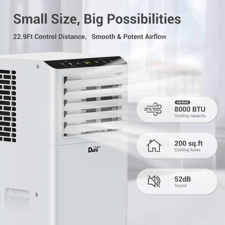 DuraComfort 8,000 BTU ASHRAE Portable Air Conditioner, 3-in-1 AC Unit, Cool, Dehumidifier & Fan, for Room up to 175 Sq.Ft 4900 BTU SACC