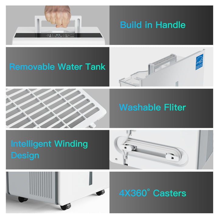 DuraComfort Portable Dehumidifier for Home and Basement 35pin, Up to 3500 Sq.Ft, Smart WiFi, White